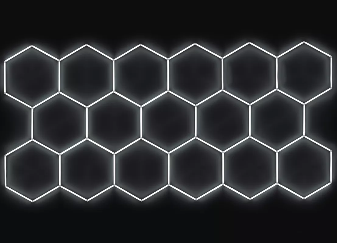 Kompletní LED hexagonové světlo, 17 ks 504 x 238 cm, studená bílá 6500 K Hexagon LED
